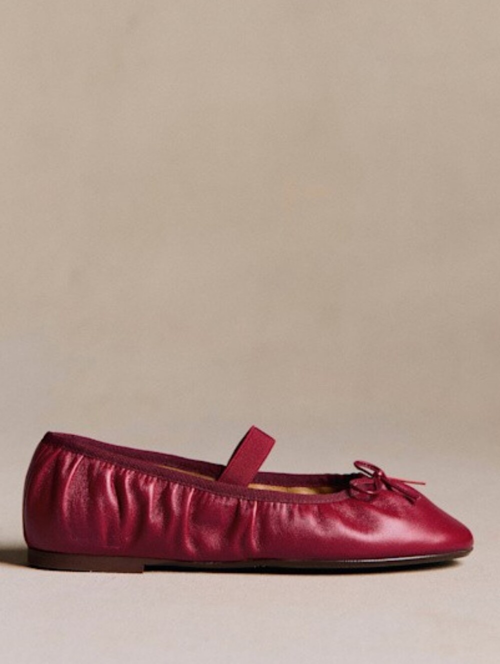 Sezane Low Amélie Ballerina Flat Cherry Red Smooth Pleated Elastic Mary Jane - Picture 3 of 7